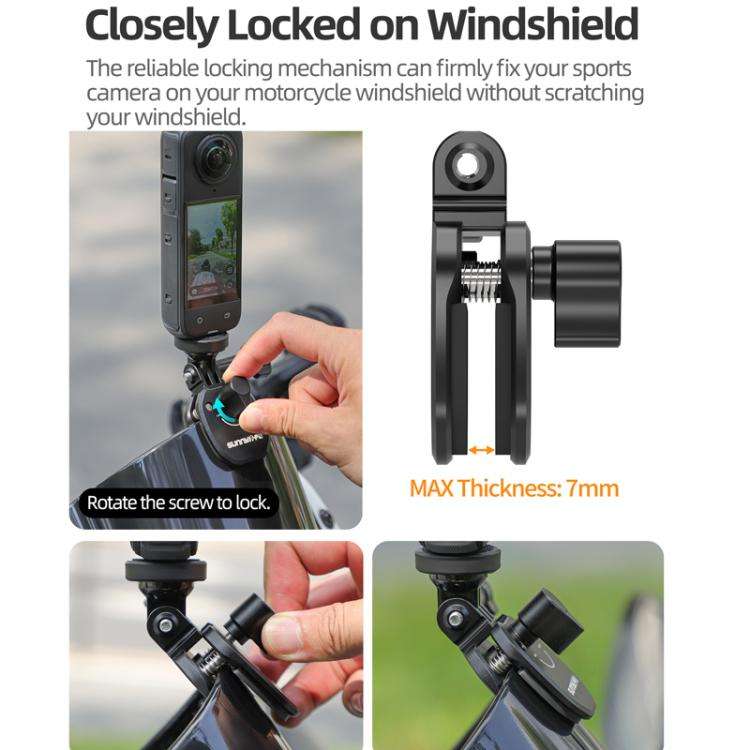 Sunnylife ZJ846 Sports Camera Universal Mount Motorcycle Windshield Clip(Black)