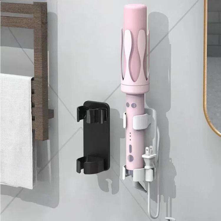 Bathroom Wall-Mounted Curling Iron Organizer Holder with Adjustable Clamps Built-In Cord Wrap(Black)