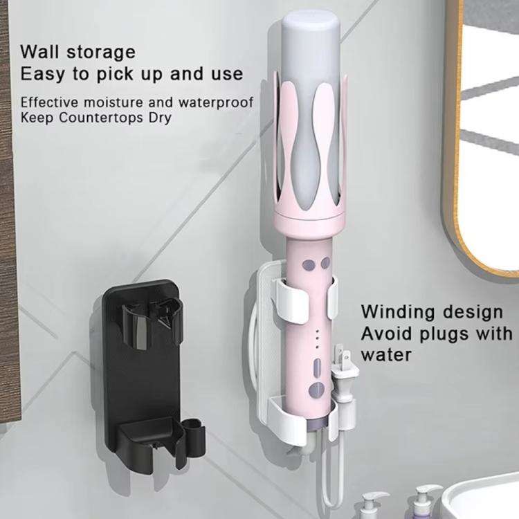 Bathroom Wall-Mounted Curling Iron Organizer Holder with Adjustable Clamps Built-In Cord Wrap(Black)