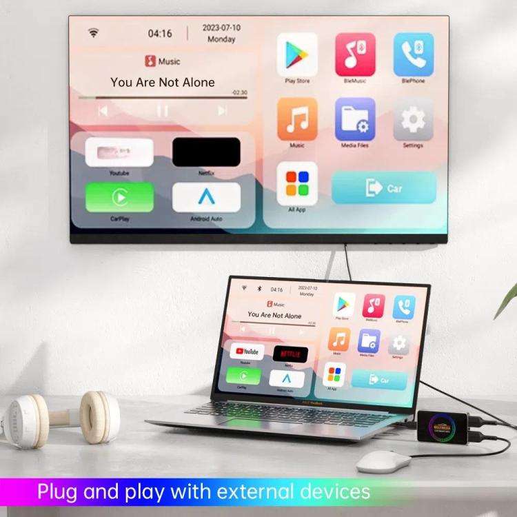 BY971 Wireless CarPlay Adapter 3-In-1 Car TV Stick HDMI Out Sync For Laptop/TV  4+32G