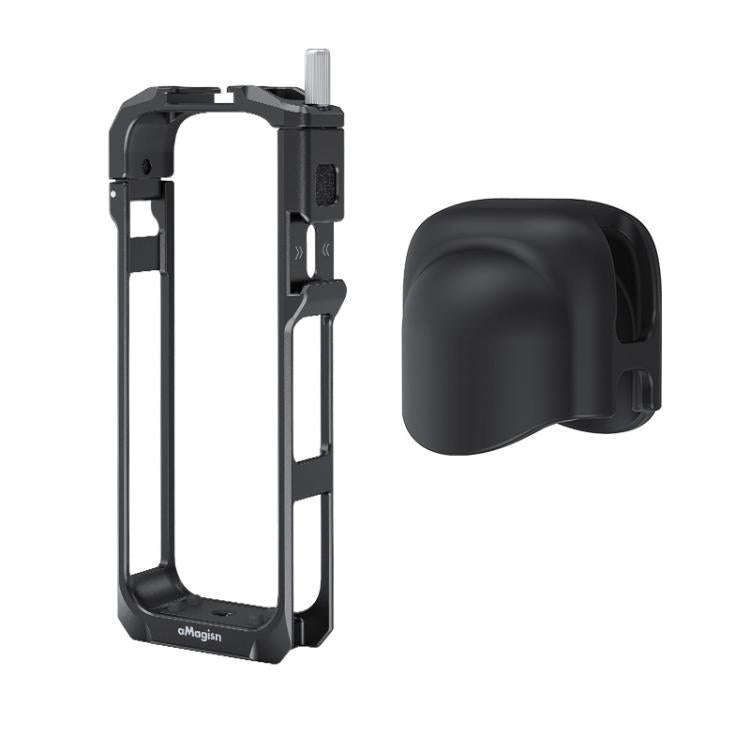 aMagisn Metal Cage for Insta360 X5 Wind Noise Reduction, Shockproof Mount with Dual Cold Shoe(Black)