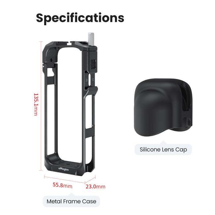 aMagisn Metal Cage for Insta360 X5 Wind Noise Reduction, Shockproof Mount with Dual Cold Shoe(Black)