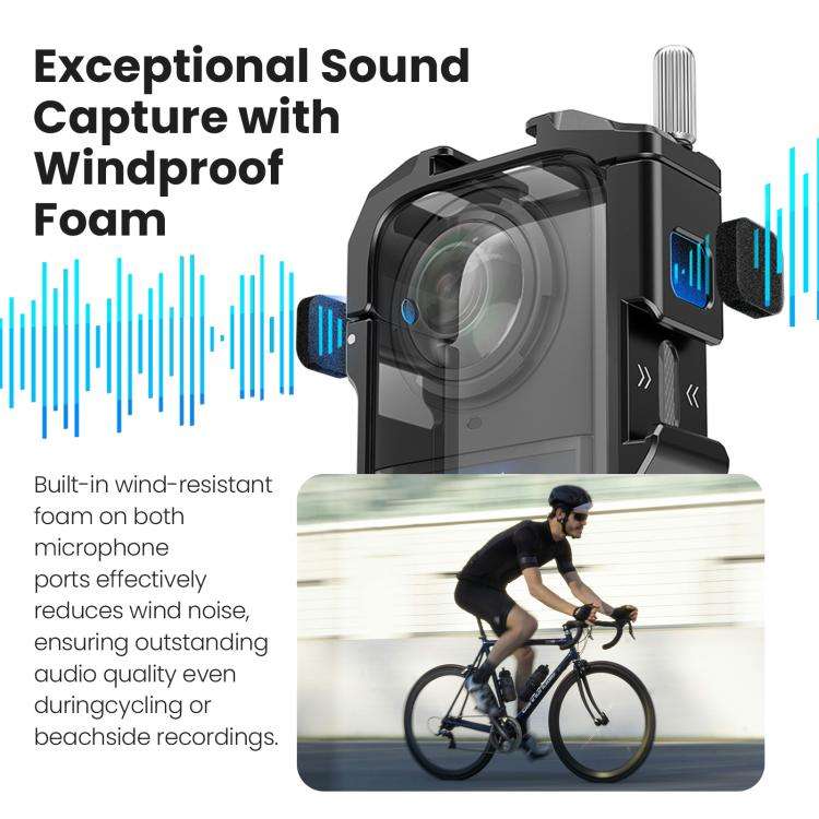 aMagisn Metal Cage for Insta360 X5 Wind Noise Reduction, Shockproof Mount with Dual Cold Shoe(Black)