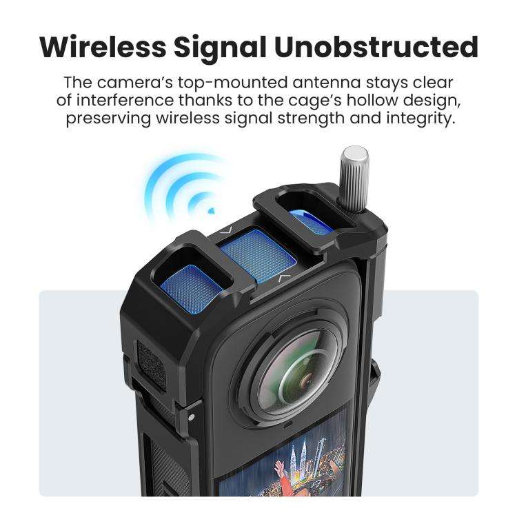 aMagisn Metal Cage for Insta360 X5 Wind Noise Reduction, Shockproof Mount with Dual Cold Shoe(Black)