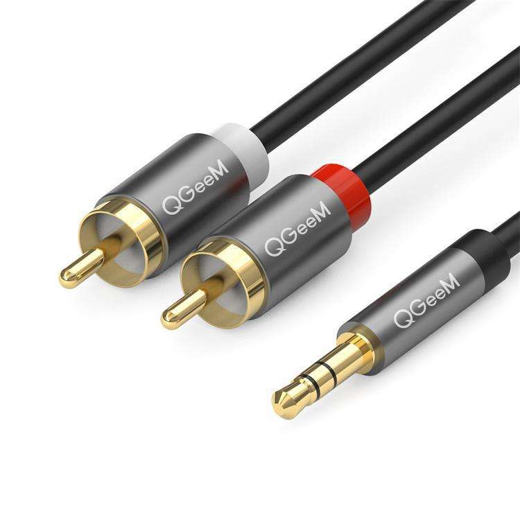 QGeeM 2RCA to 3.5mm Jack Audio Cable Gold-Plated Stereo Aux Cord for Home Theater, DVD Player,Hi-...