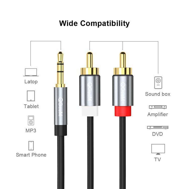 QGeeM 2RCA to 3.5mm Jack Audio Cable Gold-Plated Stereo Aux Cord for Home Theater, DVD Player,Hi-...