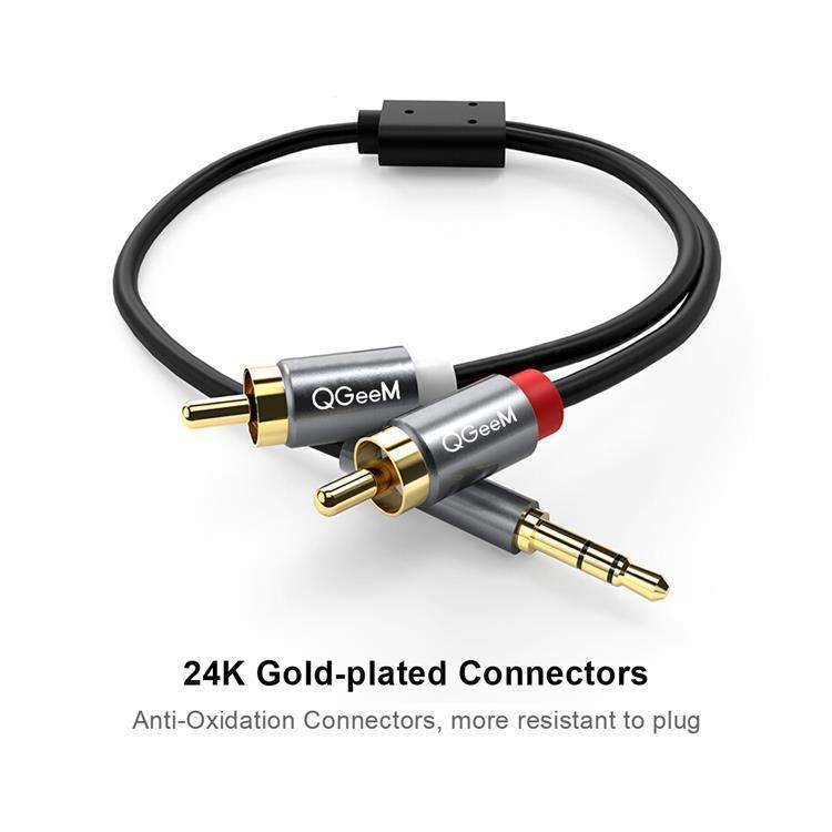 QGeeM 2RCA to 3.5mm Jack Audio Cable Gold-Plated Stereo Aux Cord for Home Theater, DVD Player,Hi-...