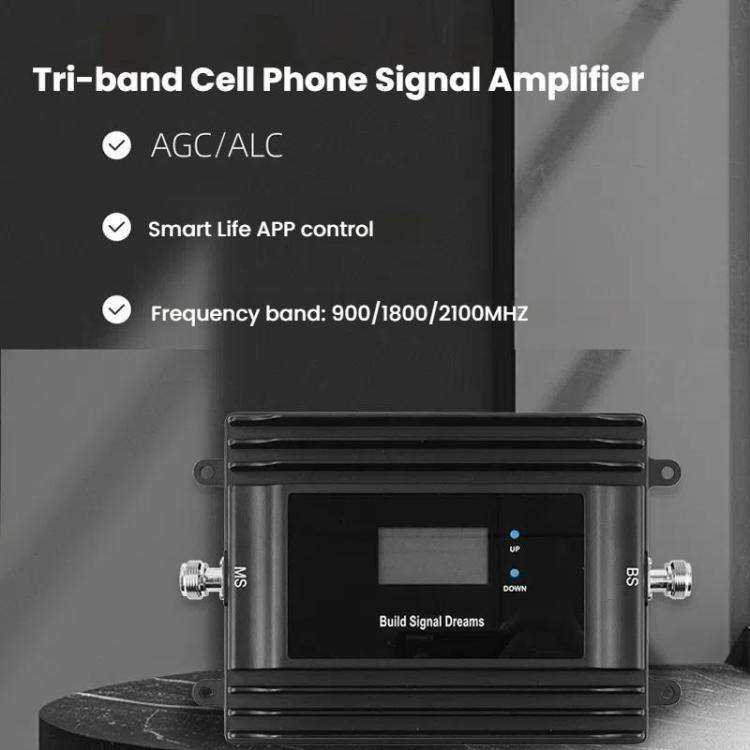 Tri-Band 900/1800/2100MHz Mobile Signal Booster - B1/B3/B8/B20 4G LTE Amplifier(Black)