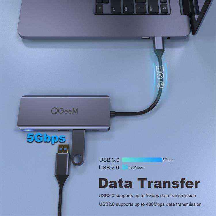 QGeeM 9 In 1 USB-C/Type-C Docking Station Hub VGA+2xHDMI+PD 87W+USB2.0/USB3.0+SD/Micro SD+3.5mm