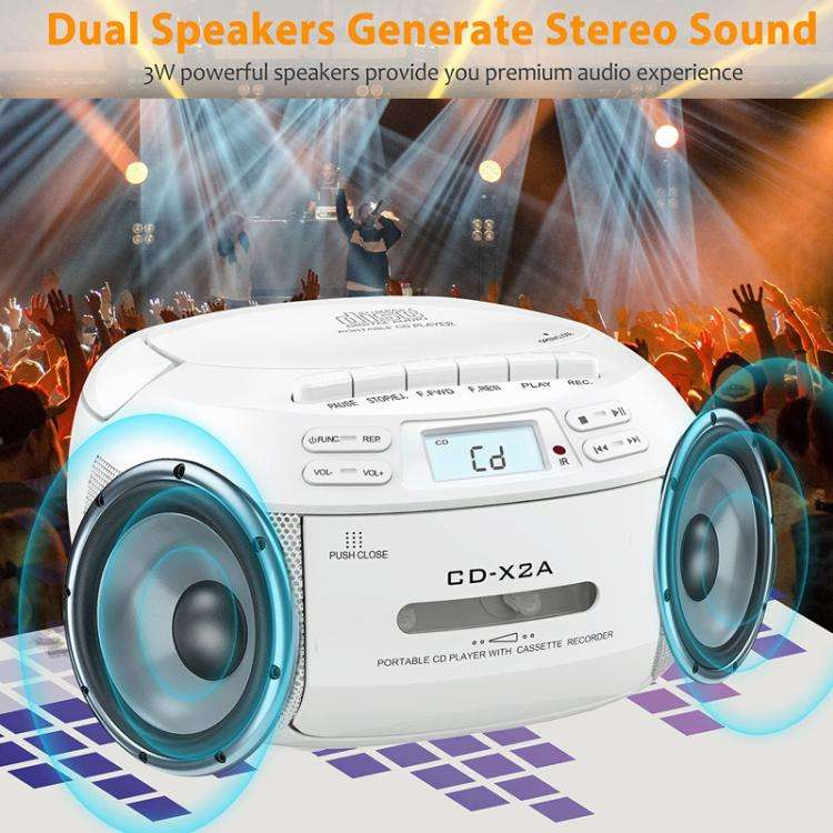 X2A Portable Cassette Player Stereo Bluetooth AM/FM/MP3 Music CD Player Tape Recorder EU Plug(Black)