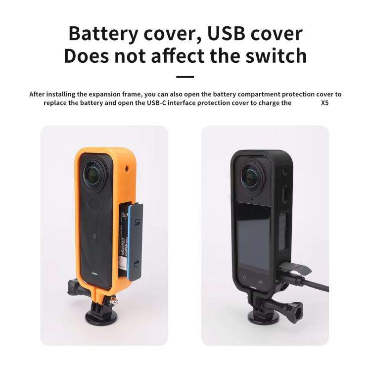 For Insta360 X5 360 Camera CQT Expandable Protective Cage Shockproof Case Vertical Black