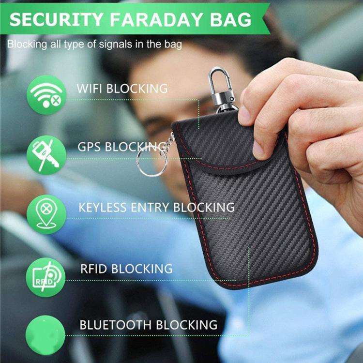 RFID Blocking Car Key Holder Anti-Skimming Carbon Fiber Key Case for Vehicles, Credit Cards & Ele...