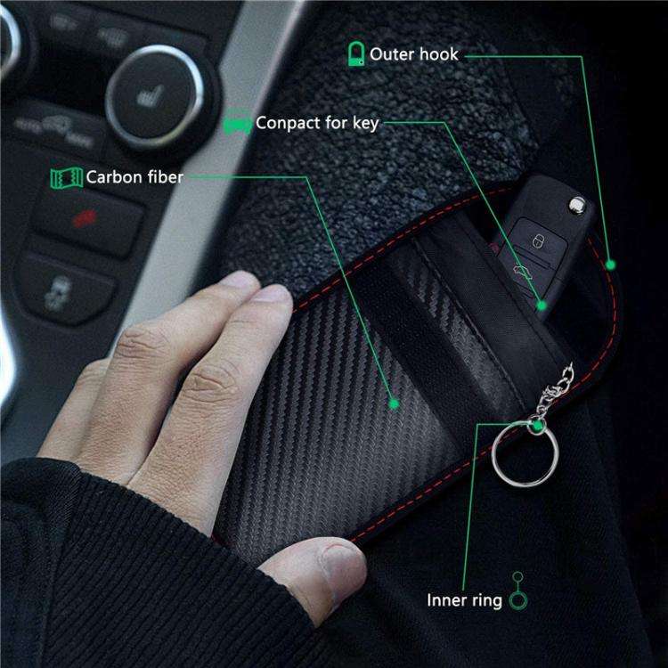 RFID Blocking Car Key Holder Anti-Skimming Carbon Fiber Key Case for Vehicles, Credit Cards & Ele...