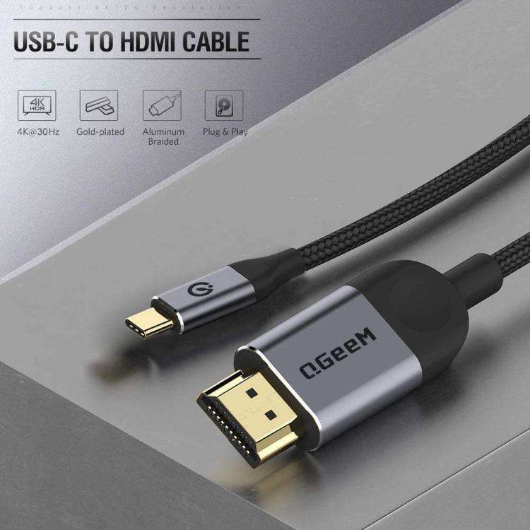 QGeeM USB-C/Type-C To HDMI Cable 4K 30Hz For Screen Mirroring & Extended Display, Cable Length: 1.8m