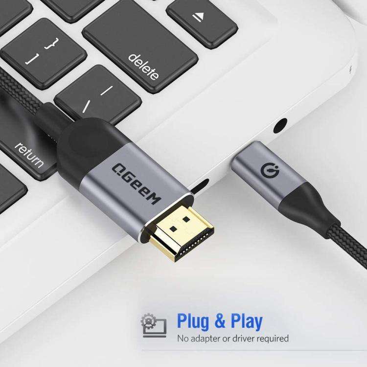 QGeeM USB-C/Type-C To HDMI Cable 4K 30Hz For Screen Mirroring & Extended Display, Cable Length: 1.8m