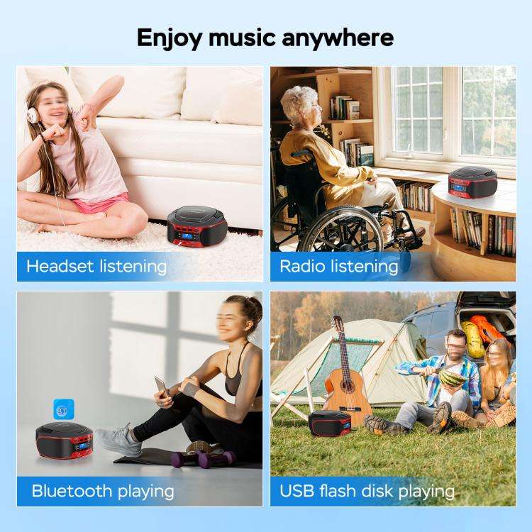 Kuephom W17 Portable Home CD Music Walkman FM Bluetooth Player EU Plug