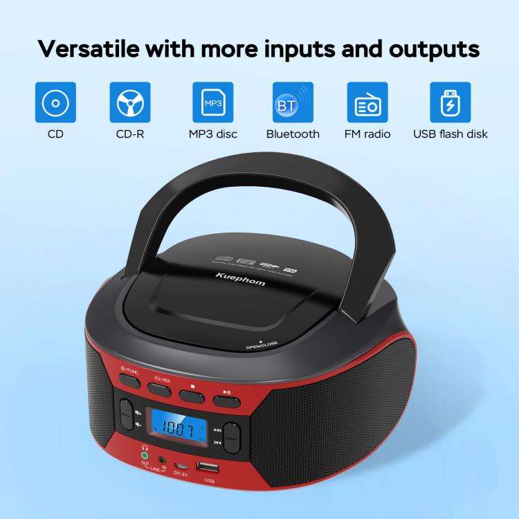Kuephom W17 Portable Home CD Music Walkman FM Bluetooth Player AU Plug