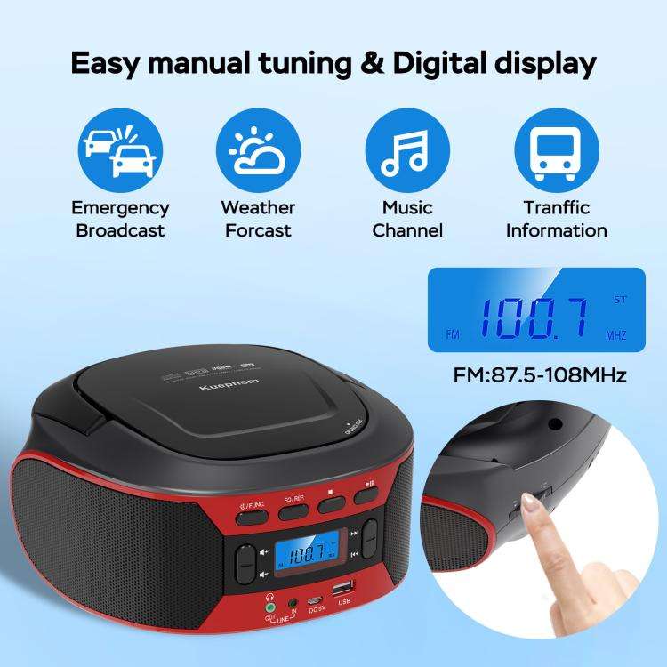 Kuephom W17 Portable Home CD Music Walkman FM Bluetooth Player EU Plug