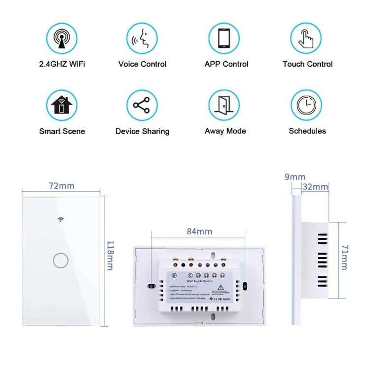 Model 120 US Gauge Graffiti Smart WIFI Single Fire Switch, Spec: 1-Gang White