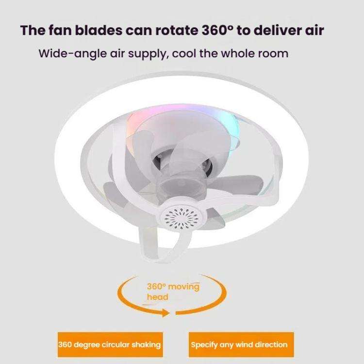 50W Ceiling Fan Light With E27 Socket 3 Speeds Adjustable RGB LED Strip(White)