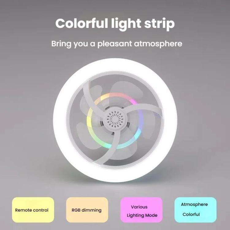50W Ceiling Fan Light With E27 Socket 3 Speeds Adjustable RGB LED Strip(White)