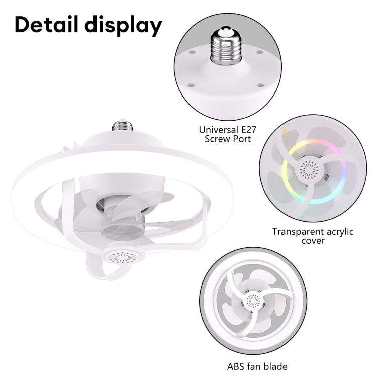 50W Ceiling Fan Light With E27 Socket 3 Speeds Adjustable RGB LED Strip(White)