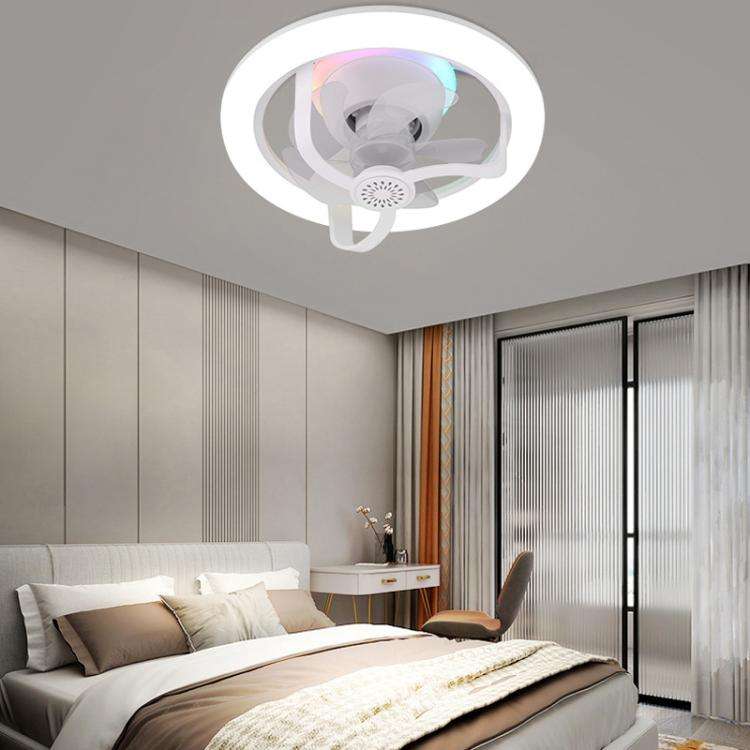 50W Ceiling Fan Light With E27 Socket 3 Speeds Adjustable RGB LED Strip(White)
