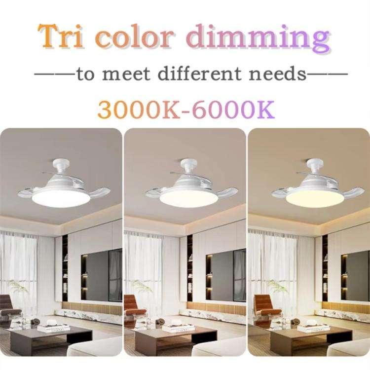 22.5-inch Invisible Blade Ceiling Fan Light with E27 Socket Dimmable LED, 3 Color Temperatures, 3...