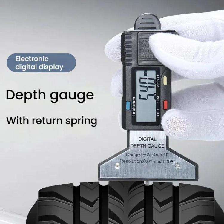 Syntek Digital Depth Ruler 0-25mm Electronic Tire Tread Measuring Ruler(Silver)