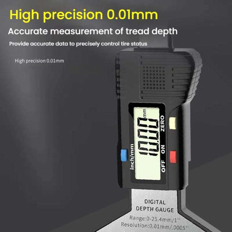Syntek Digital Depth Ruler 0-25mm Electronic Tire Tread Measuring Ruler(Silver)