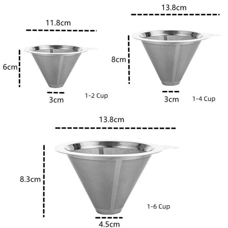 304 Stainless Steel Coffee Filter Reusable Mesh for Pour Over/Drip Coffee Maker, Spec: 1-2 Cups