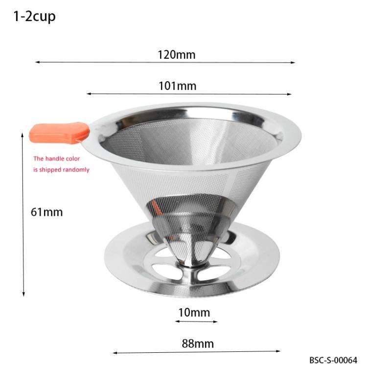V60 Stainless Steel Coffee Filter with Base for Pour Over Brewing, Spec: 1-2 Cups 300-mesh