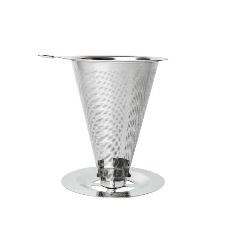 V60 Stainless Steel Coffee Filter with Base for Pour Over Brewing, Spec: 1-3 Cups  300-mesh