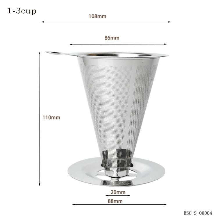 V60 Stainless Steel Coffee Filter with Base for Pour Over Brewing, Spec: 1-3 Cups  300-mesh