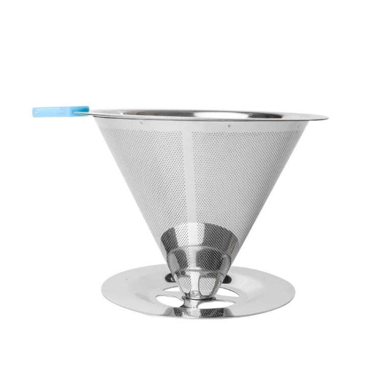 V60 Stainless Steel Coffee Filter with Base for Pour Over Brewing, Spec: 1-4 Cups 300-mesh