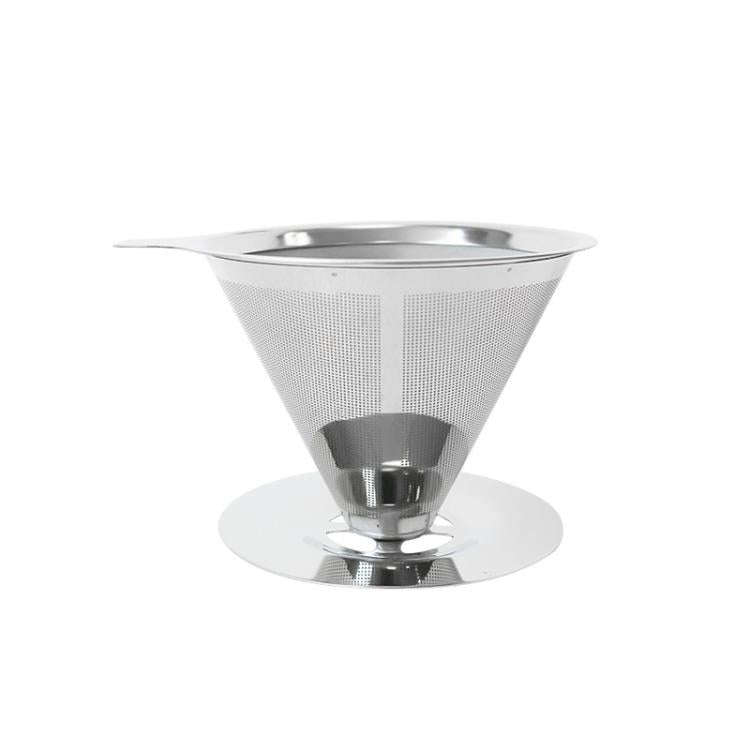 V60 Stainless Steel Coffee Filter with Base for Pour Over Brewing, Spec: 1-4 Cups 600-mesh