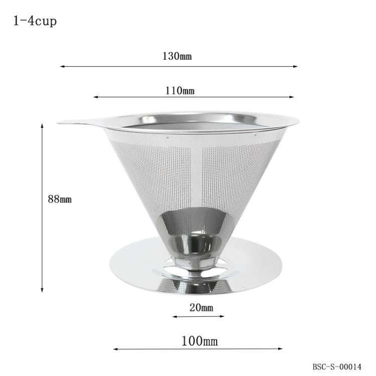 V60 Stainless Steel Coffee Filter with Base for Pour Over Brewing, Spec: 1-4 Cups 600-mesh