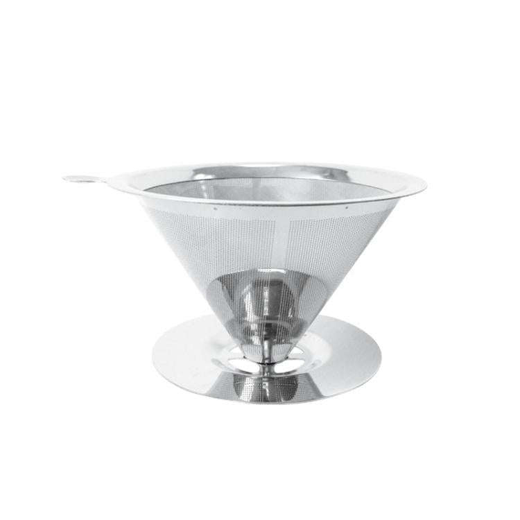 V60 Stainless Steel Coffee Filter with Base for Pour Over Brewing, Spec: 1-8 Cups 300-mesh