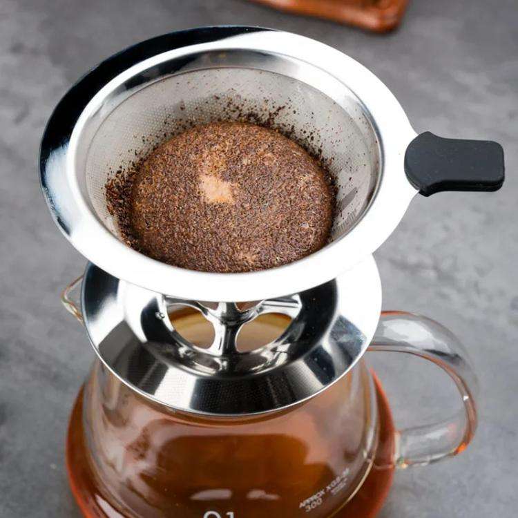 V60 Stainless Steel Coffee Filter with Base for Pour Over Brewing, Spec: 1-4 Cups 300-mesh