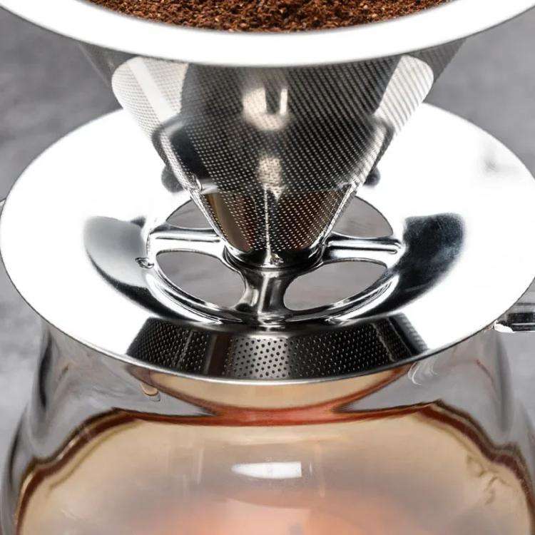 V60 Stainless Steel Coffee Filter with Base for Pour Over Brewing, Spec: 1-4 Cups 300-mesh