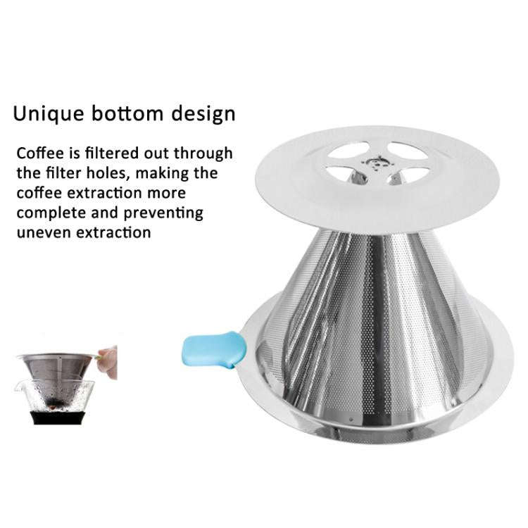 V60 Stainless Steel Coffee Filter with Base for Pour Over Brewing, Spec: 1-8 Cups 300-mesh
