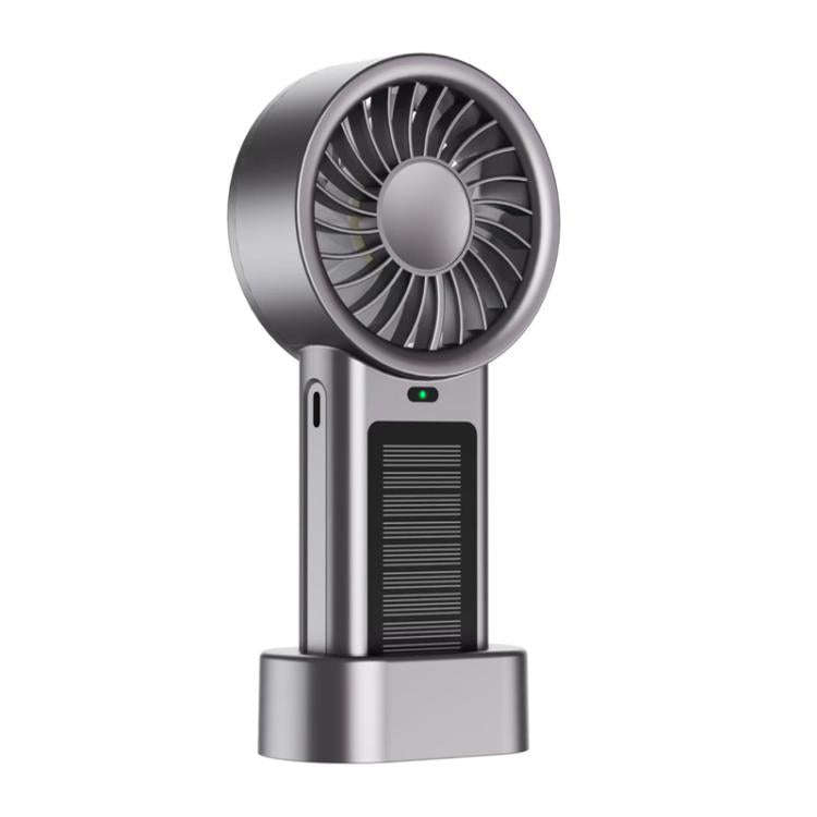Solar Powered Handheld & Desk Fan with 5-Speed Turbo 12 Blades USB Type-C Fast Charging(Metallic)