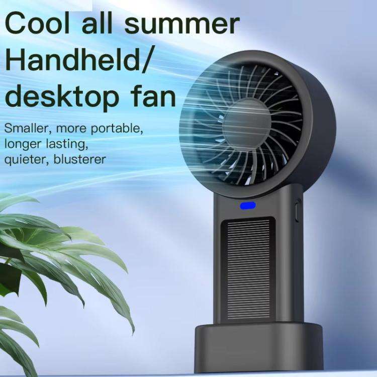 Solar Powered Handheld & Desk Fan with 5-Speed Turbo 12 Blades USB Type-C Fast Charging(Metallic)
