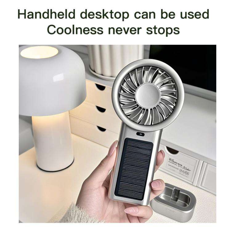 Solar Powered Handheld & Desk Fan with 5-Speed Turbo 12 Blades USB Type-C Fast Charging(Metallic)