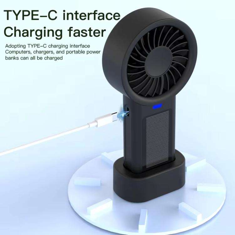 Solar Powered Handheld & Desk Fan with 5-Speed Turbo 12 Blades USB Type-C Fast Charging(Metallic)