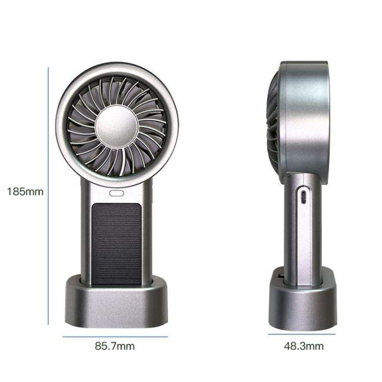 Solar Powered Handheld & Desk Fan with 5-Speed Turbo 12 Blades USB Type-C Fast Charging(Black)