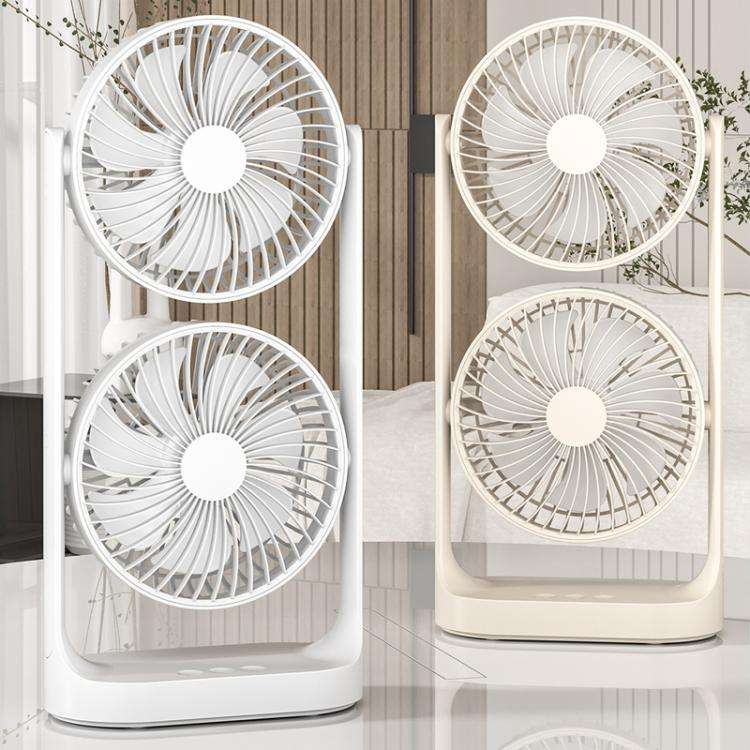 Dual Head Desk Fan 360-degree Adjustable Oscillating Air Circulator 3-Speed Portable Cooling Fan ...