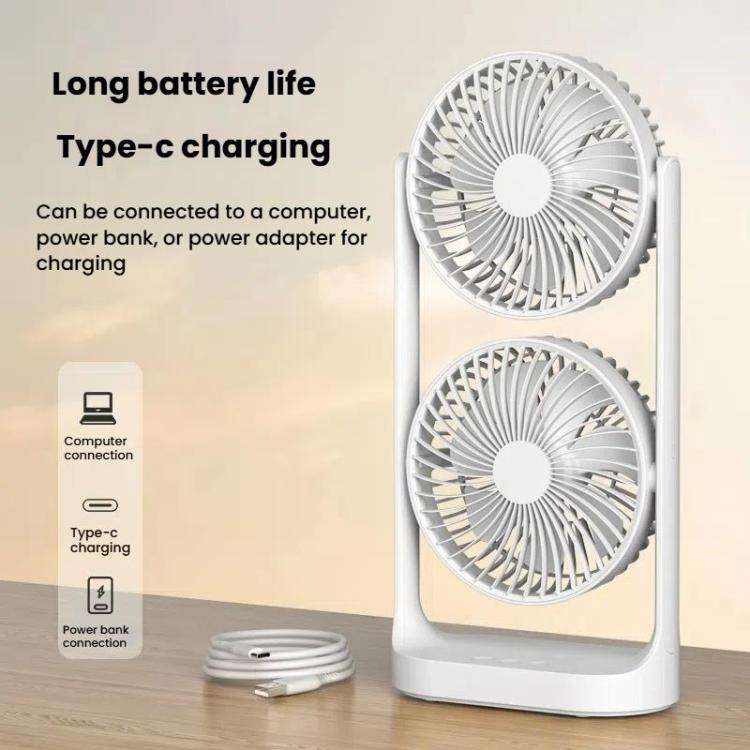 Dual Head Desk Fan 360-degree Adjustable Oscillating Air Circulator 3-Speed Portable Cooling Fan ...