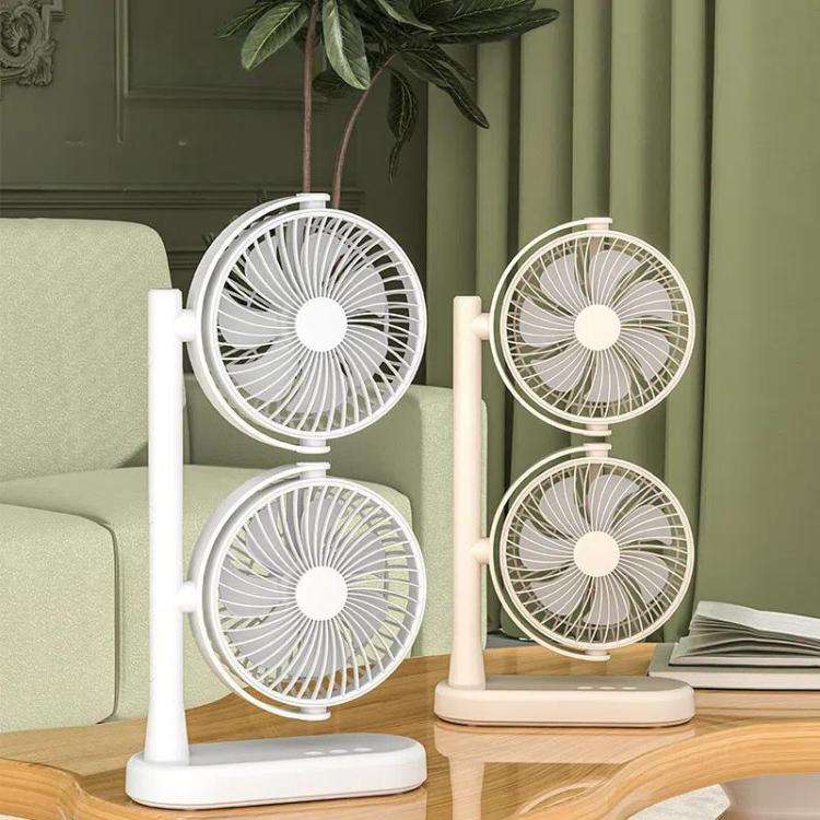Dual Head Desk Fan 360-Degree Adjustable Oscillating Air Circulator 3-Speed Portable Cooling Fan ...