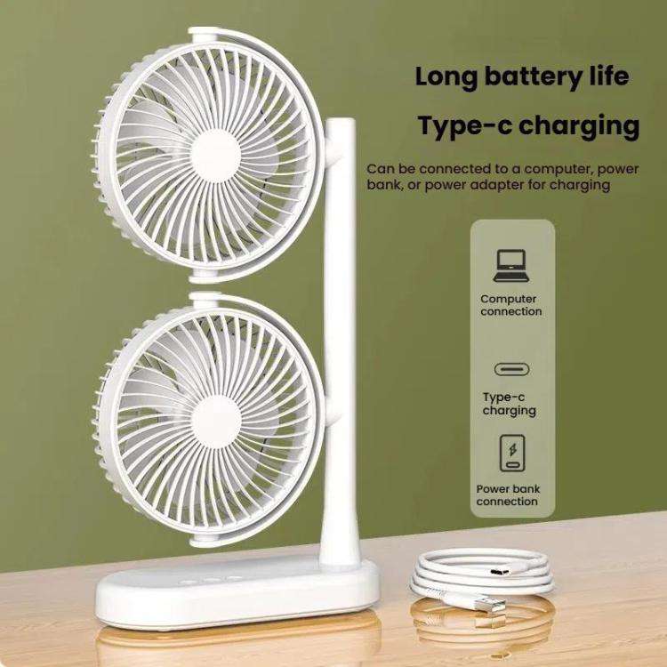 Dual Head Desk Fan 360-Degree Adjustable Oscillating Air Circulator 3-Speed Portable Cooling Fan ...